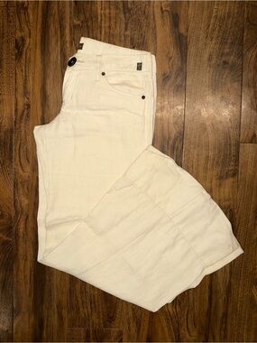White Wide Leg Linen Pants in Cream